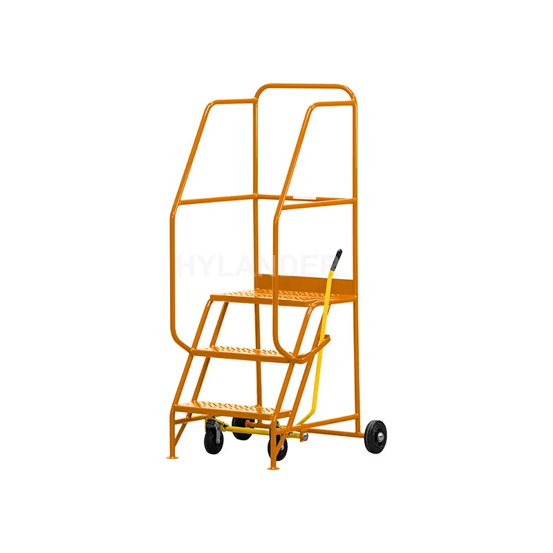 Warehouse supermarket portable step moveable stair rolling mobile ladder safety platform ladder 3 step