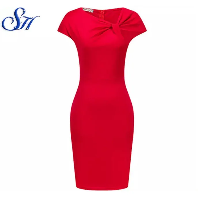 Женское облегающее ярко-красное Деловое платье, новейший дизайн, фото, платье без рукавов