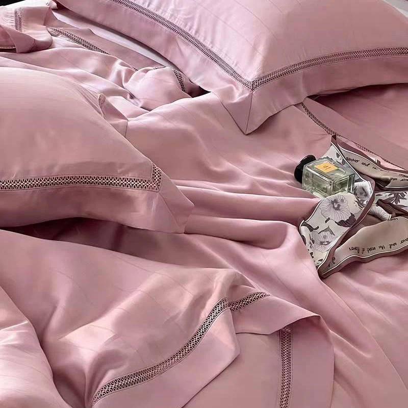 New Fashion Bedsheet 1000 Thread Count 100% Cotton Pink Bed Linen 4 Pieces Hotel bedding Sheets set