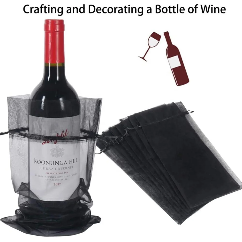 Custom Wine Pouch Gift Drawstring Recyclable Screen Printing Hot Stamping Party Wedding Organza Wine Bag