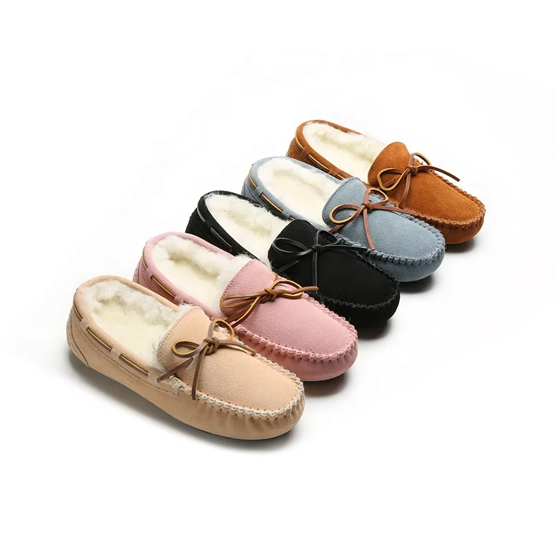 2024 New style winter warm plush inner micro suede moccasin shoe flat loafer shoe slippers woman ladies