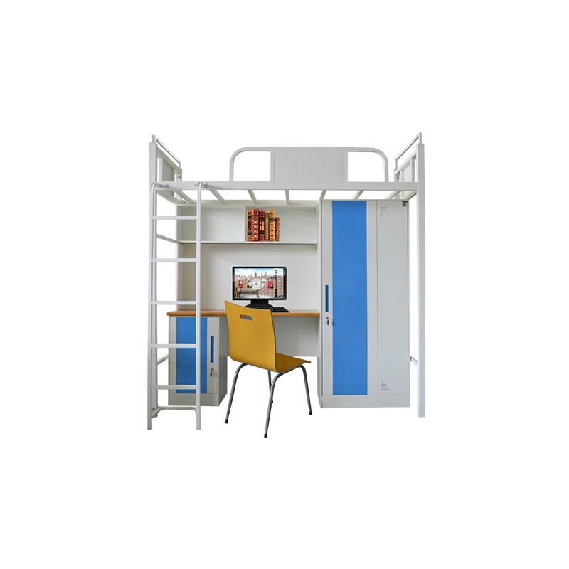 New Design Steel apartment bed dormitory loft bunk bed  with storage wardrobe and cabinet