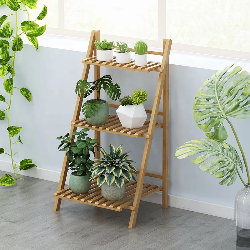 
Haichuan 3 tier bamboo wooden flower stand/flower pot stand /Folding 3 Tier Wooden racks 