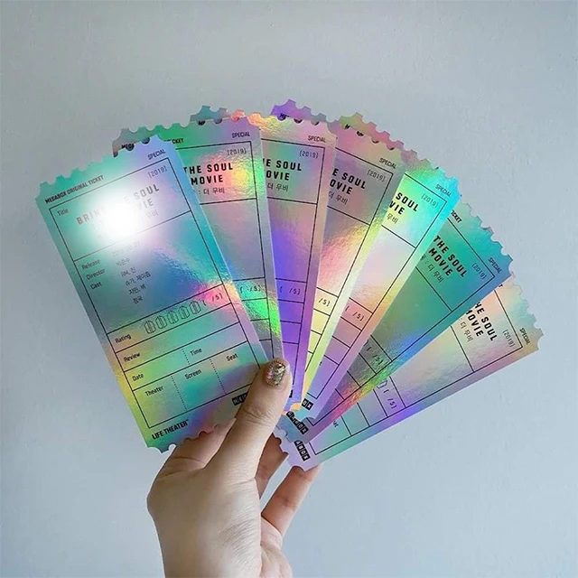 Custom double-sided printing hologram glitter travel air ticket for kpop