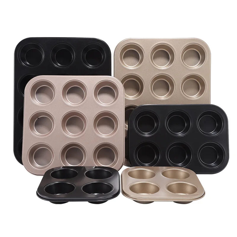4/6/9/12 Holes Black and Gold Baking Pan / Non-stick Premium Cupcake Stainless Steel Muffin Pan