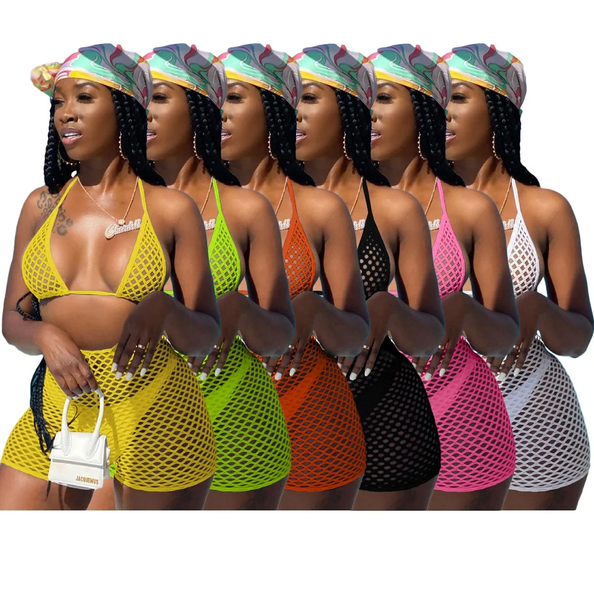 Summer New Design Solid Sexy Hollow-out 3 Piece Womens Swimwear Bikini Swim Suit Set 2022 Bathing Suits 2XL