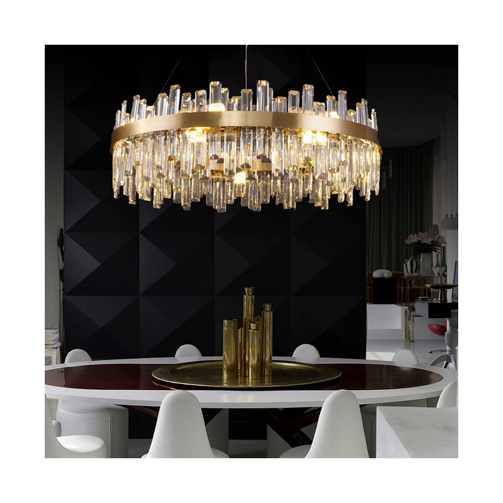 New Product High Ceiling Household Crystal Chandelier Modern Round Decorative Gold Led Pendant Lamp