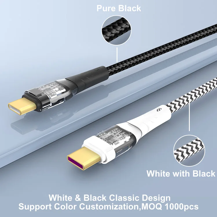 Wholesale Visual safety type C to C Cable OEM ODM 1m 3.3ft Clear Plastic USB Cable for smart Mobile device