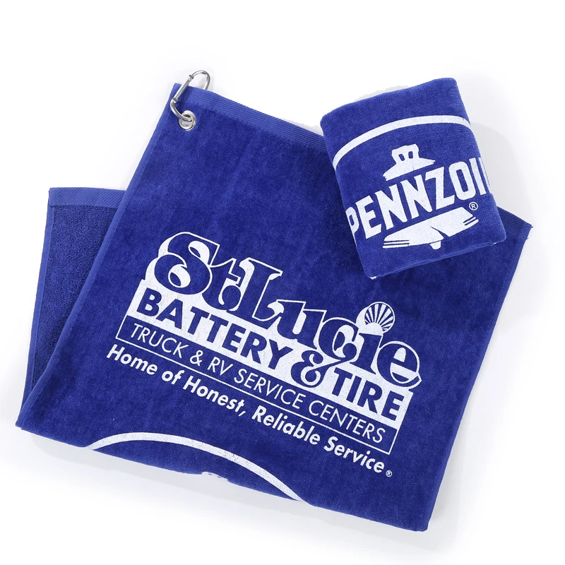 Silk Screen Custom Logo Towels Cotton Golf Towels Tri Fold Golf Towel With Magnet