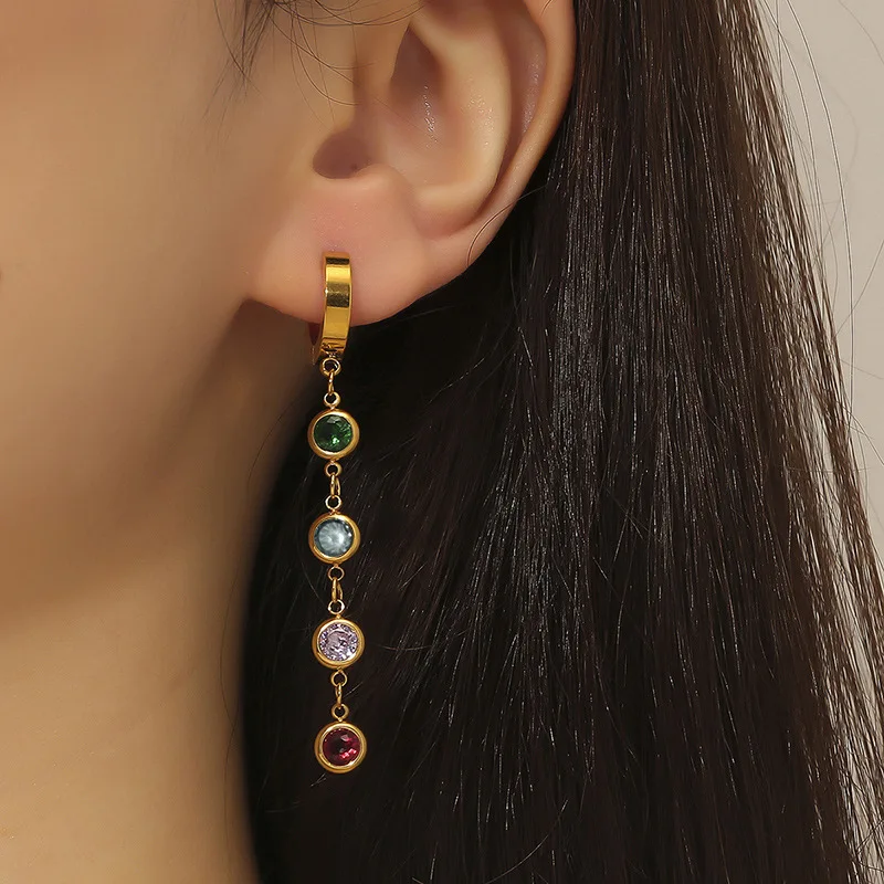 Fashion colorful jewelry korea earrings Four color rainbow diamond titanium steel earrings