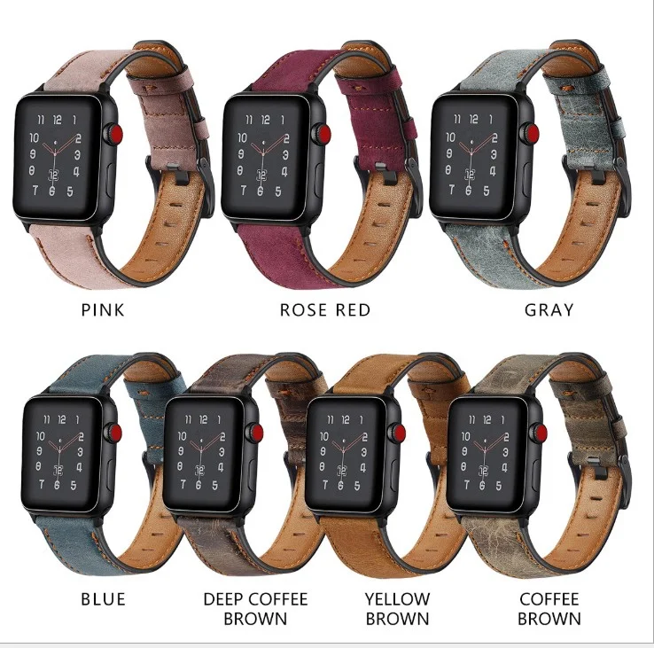Juelong Cowhide Genuine Leather Watch Banf  Brown Gray 38/40mm 42/44mm Leather Strap For Apple Watch