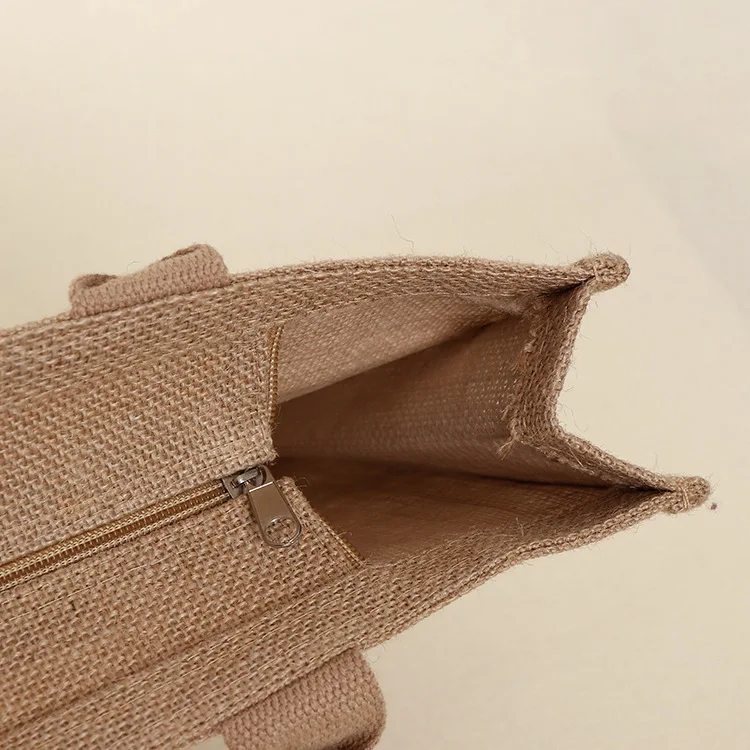 Factory wholesale reusable shopping jute tote bag with zipper