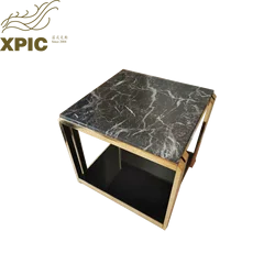 Modern Furnitures Black Iron Frame Sandstone Table Top Side Table