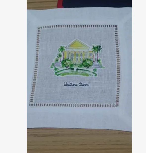 linen cotton blended cocktail napkin/linen coaster with ladder hemstitch