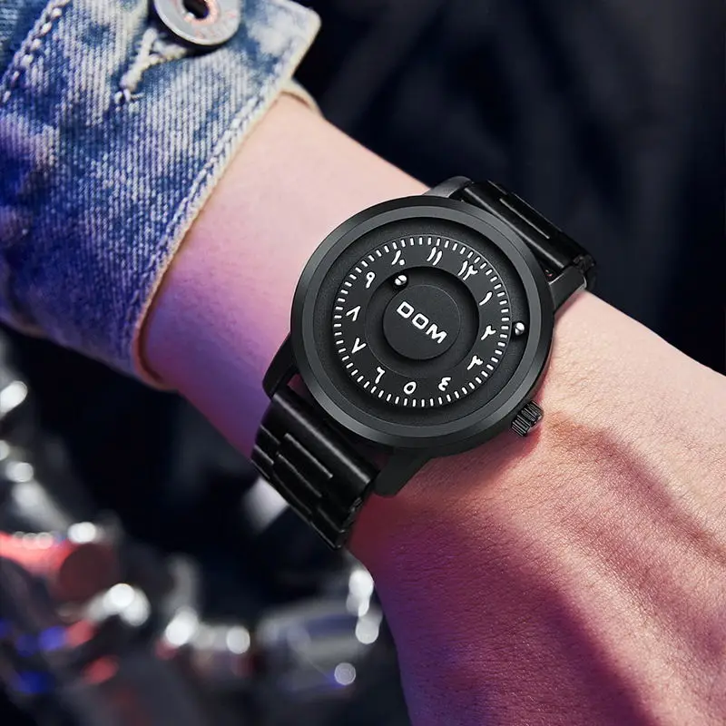 DOM 1769 Men Quartz Watch Fashion Personality Creative Scrolling Iron Ball Magnetic Pointer Waterproof for Male Watches Gift