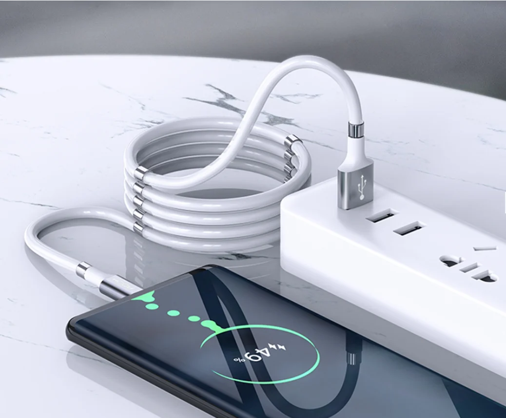 
High quality 0.9M 2.4A USB magic rope magnetic-absorbent silicone flexible durable and easy to carry data line 