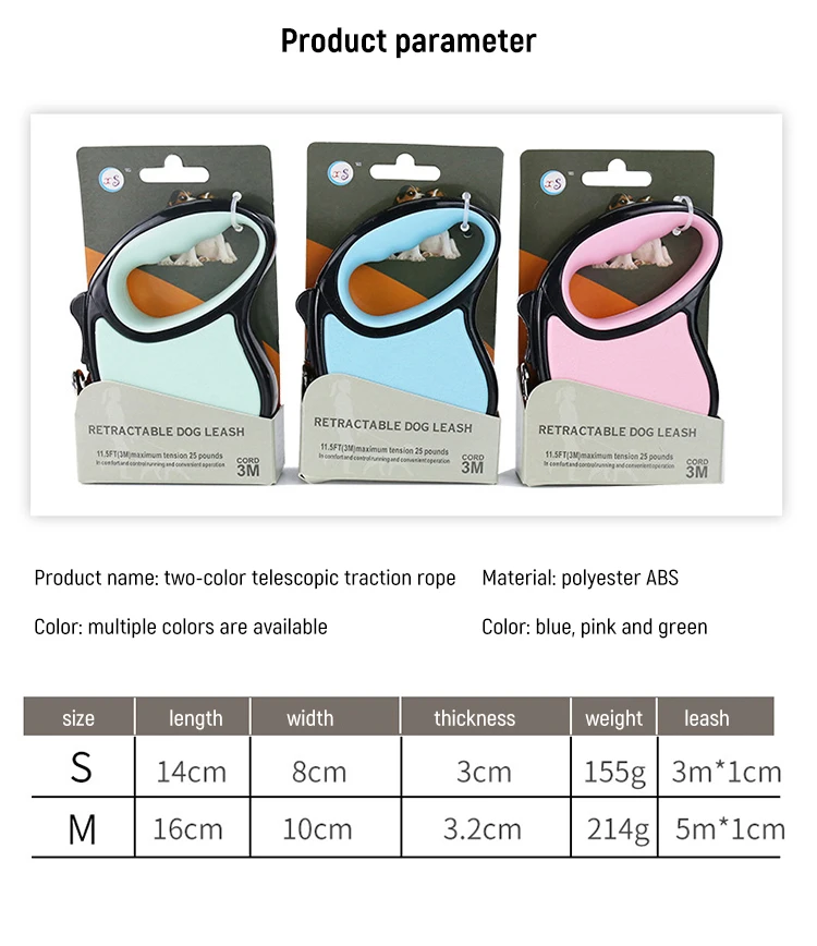 Pet Dog Leash Durable Tangle-free Auto Retractable Custom Logo Waterproof Pet Leashes Nylon Retractable dog leashes