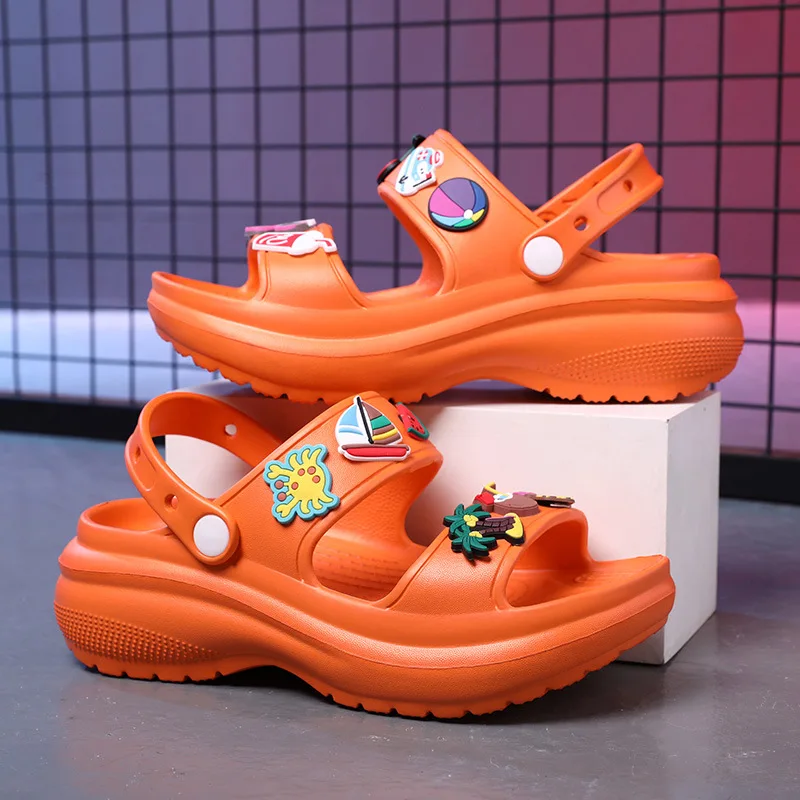 Popular bulk buying custom logo women cute funny thick sole platform chunky heel cushioning sandals