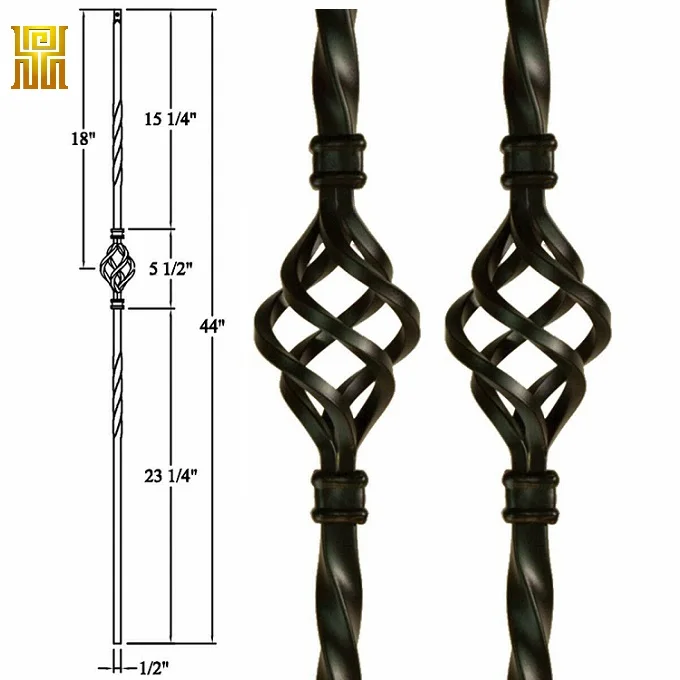 Hot Sale Black Basket Twist Stair Iron Baluster Staircase Parts Metal Accessories Steel Wrought Home Balcony Indoor