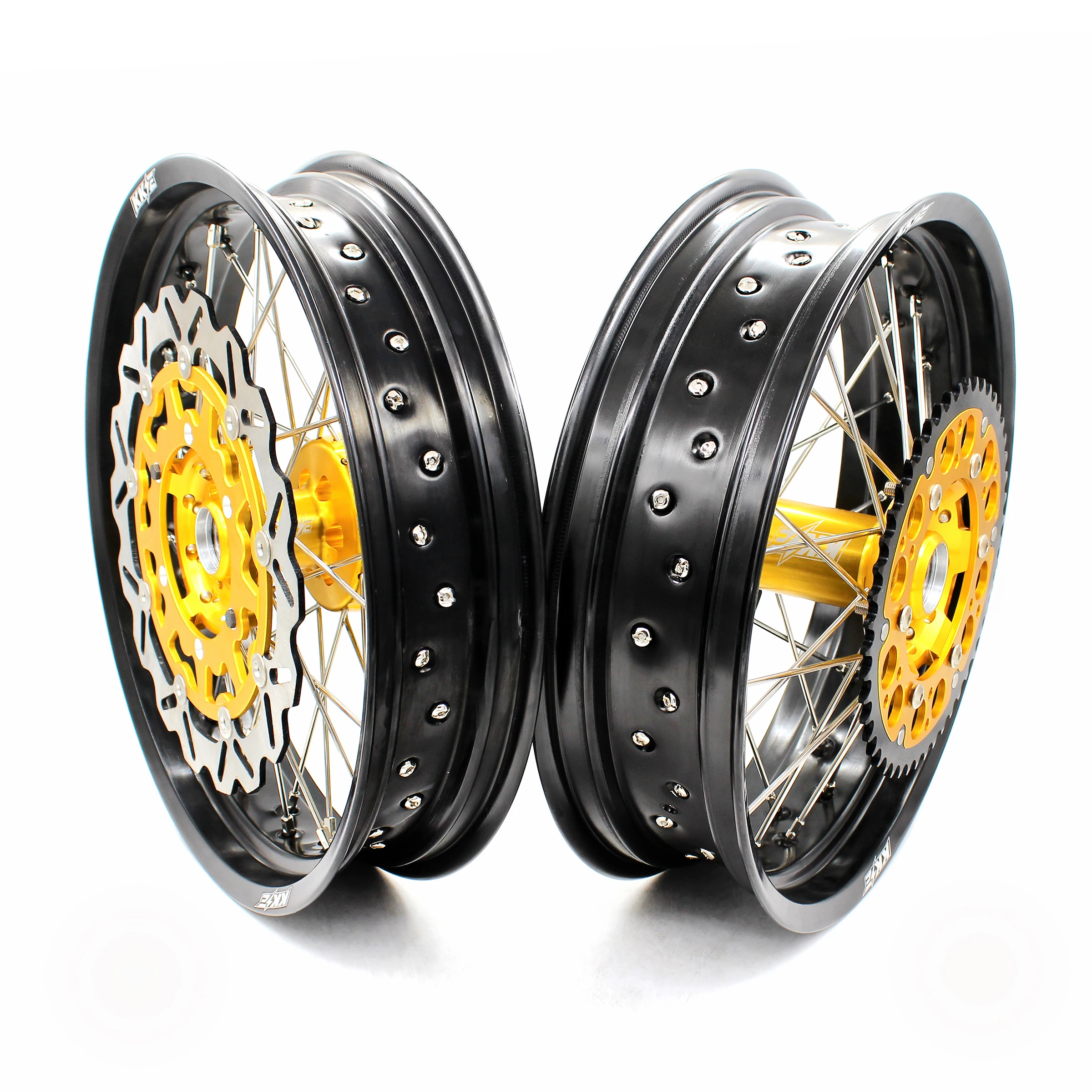 KKE 17 Inch Motard Rims for SUZUKI RMZ250 2007 RMZ450 2005-2022 Gold Hubs With Disc And Sprocket
