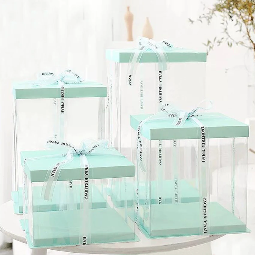 Custom Logo White Clear Tall Transparent Cake Wedding Birthday Party Gift Box