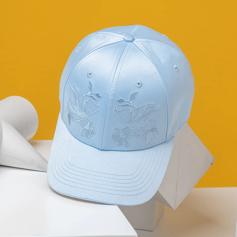 Wholesale high quality custom embroidery satin lined adjustable female women baseball caps 6 panel baseball hat