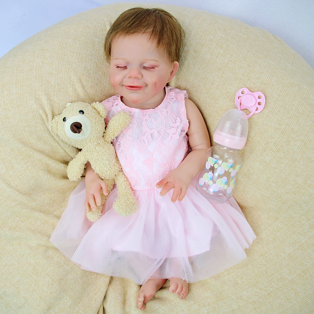 Sweet Smile Sleeping Reborn Baby Girl Doll 18 Inch Vinyl Newborn Reborn Baby Doll Bebe Reborne For Kids Cute Soft