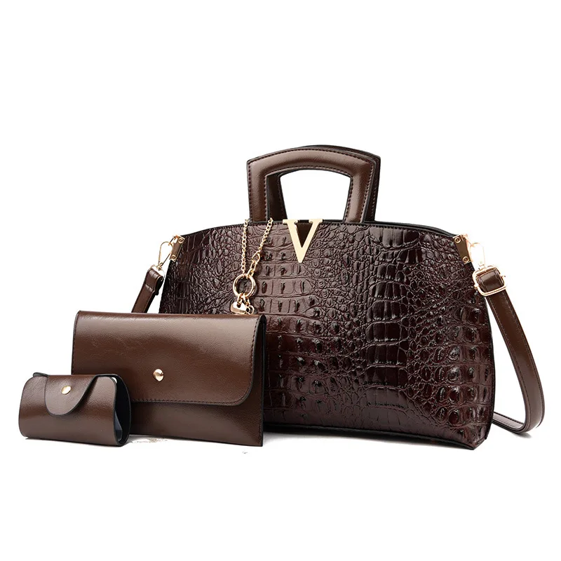 bolsas para damas Alligator Pattern High Quality Women Hand Bags Luxury 3 Piece Set PU Luxury Handbag Ladies