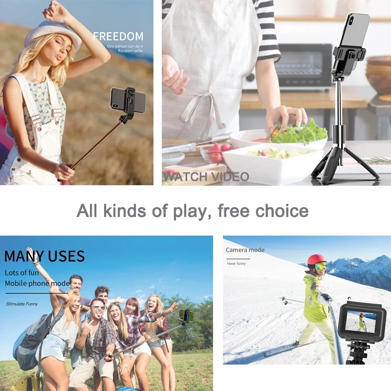 L02 4 In1 Wireless Selfie Stick Tripod Foldable & Monopods Universal for Smartphones for Gopro and Sports Action Camera