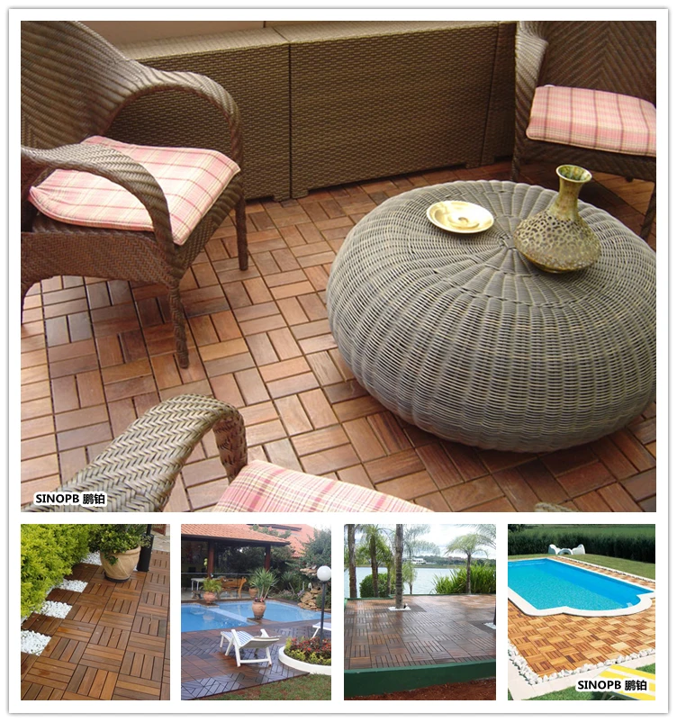 Interlocking Outdoor Wooden Flooring Solid Wood Parquet for Terrace Tile