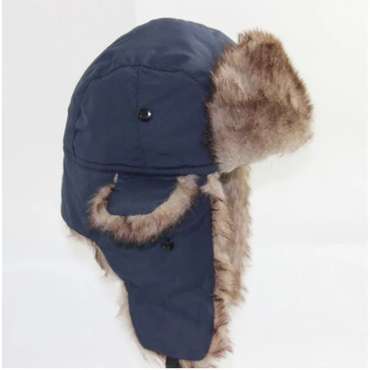 Russian Ushanka Trooper Trapper Aviator Bomber Hat Fur Lined Earflap Winter Cap