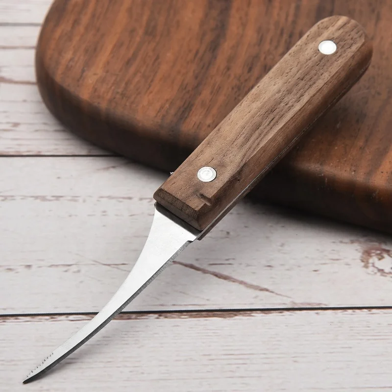 2021 Best-Selling Stainless Steel Multifunctional Shrimp Peel Thread Knife With Wooden Handle