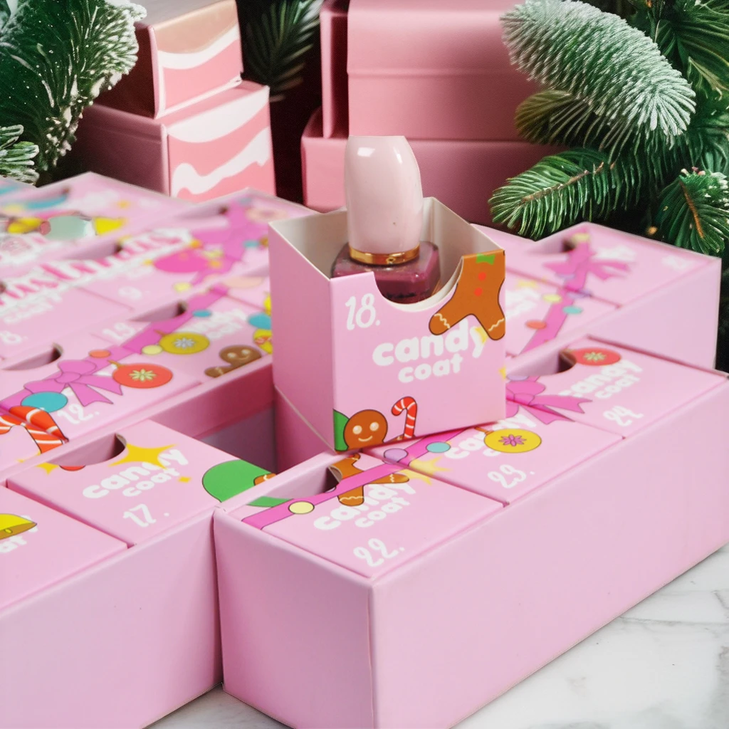 Custom Advent Calendar Gift Boxes for Christmas for Packaging Eye Cream Facial Cleanser Loose Powder Nail Polish Oil Perfume