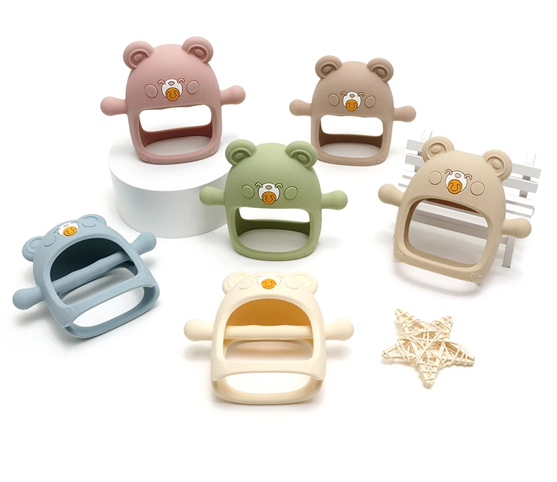 safe baby teether toy silicone baby animal teether mitten glove never drop teether baby educational toys
