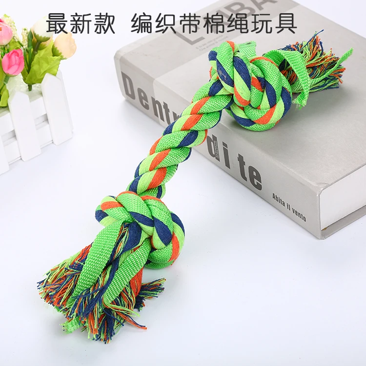 Оптовая продажа красочная хлопковая веревка кость для чистки зубов собаки с лентой