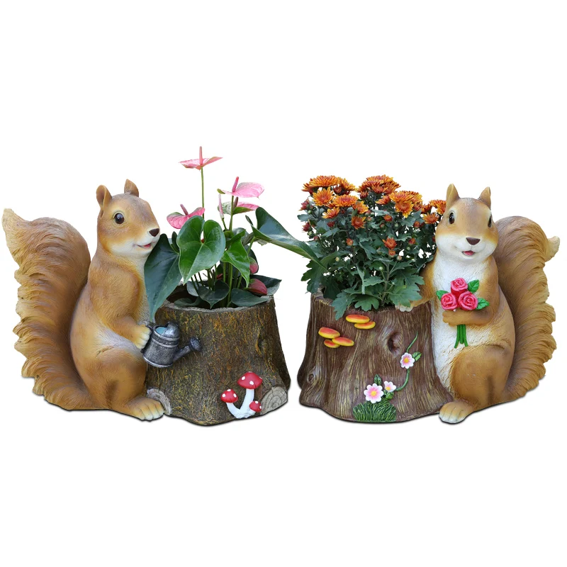 Садовый ландшафт, эскиз, скульптура, украшение для сада, двора, креативная Имитация животных, белка, цветочный горшок, украшения