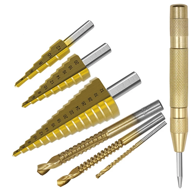 high quality hex/round shank 4-12/20/32mm 7 pcs hss step drill set for metal