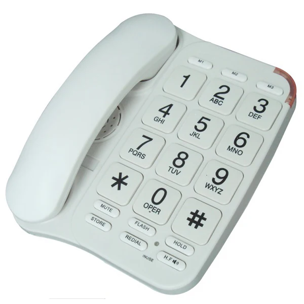 OEM Factory White Black Milk Optional Seniors Corded Big Button Telephone with Big Volume LED Indicator