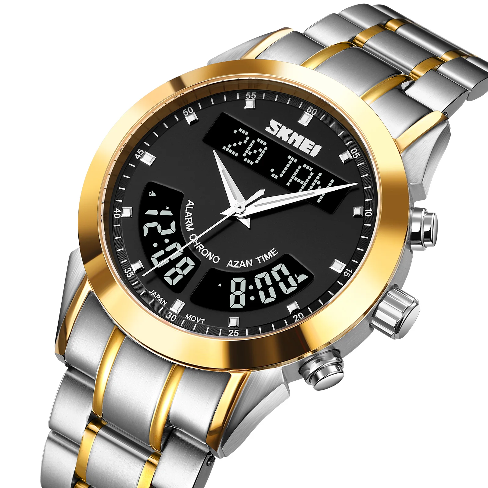 SKMEI Q036 Muslim Azan Watch with Qiblah Compass Islam Mosque Prayer Wrist Clock AL Harameen Fajr Time Makkah Wristwatch