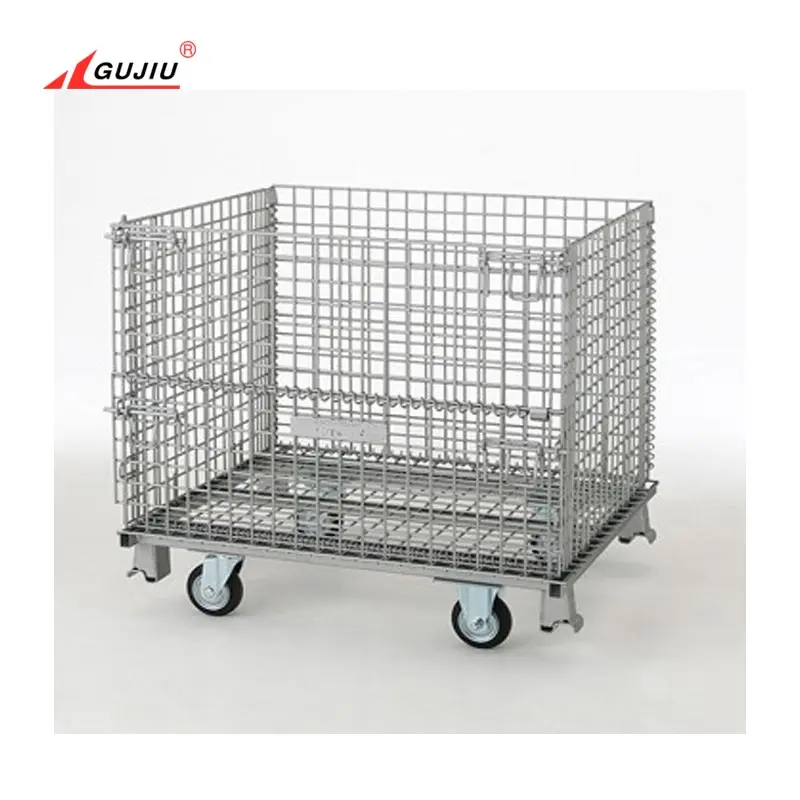 Cheap Custom Mobile Steel Box Crate Stacking Tyre Round Rigid Wire Metal Tire Storage Cage With Casters