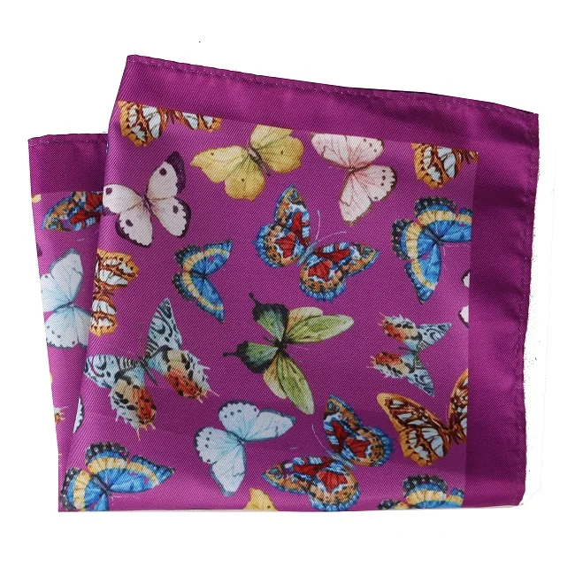 Factory Manufacture Suit Accessories Cotton White Navy Flower custom print butterfly pattern pocket squares