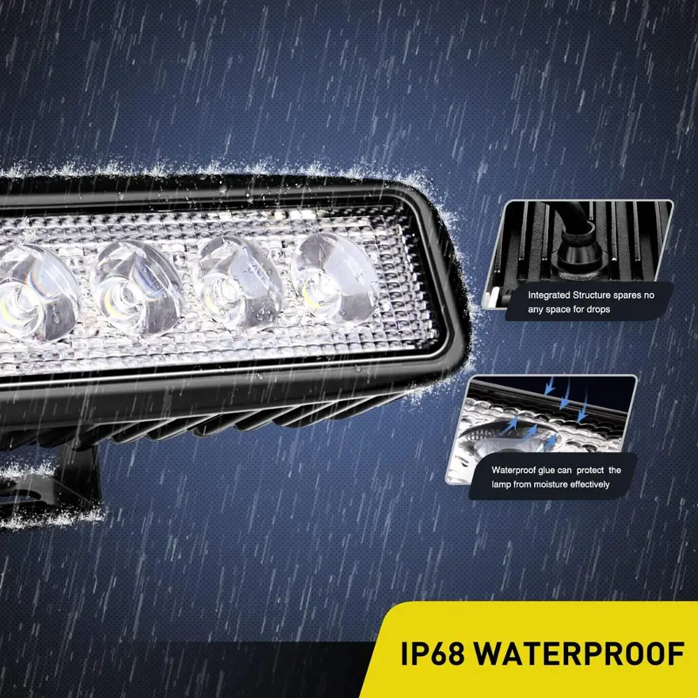 IP65 Waterproof 12V 24V Input 6.3 Inch 1000LM 18W LED Work Lights for Car Truck Pickup Bumper
