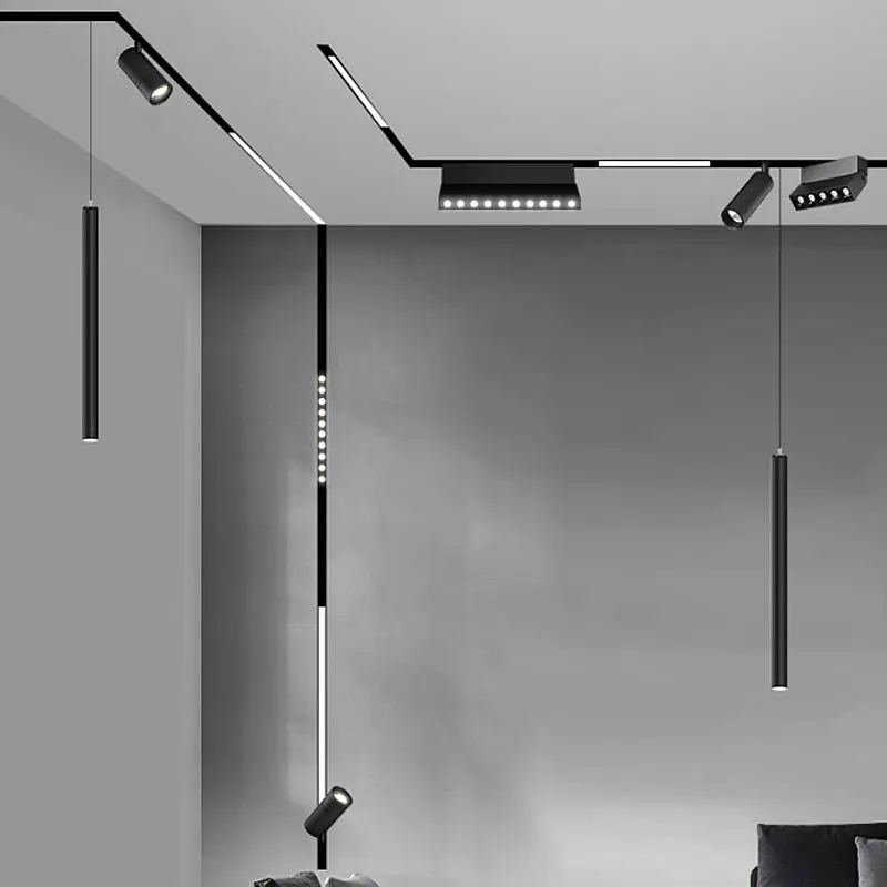 Commercial project track lights rail lighting system led ceiling magnetic track light grille spots adjustable aluminum housing