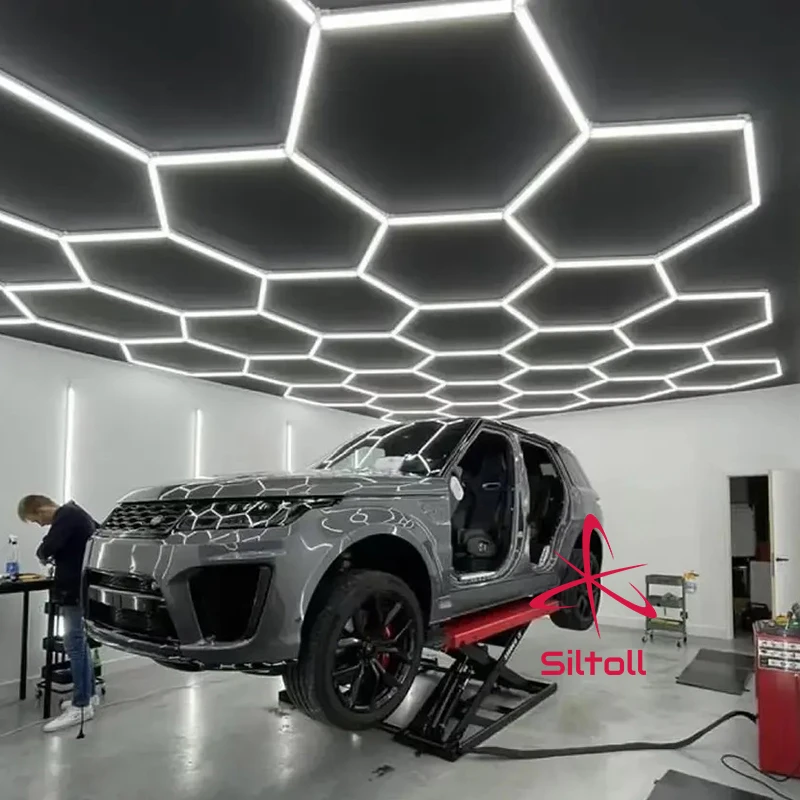 Car Salon Interior Design Diy Hexagon Lighting Geometric Shape Auto Detailing Shop Working Led Light