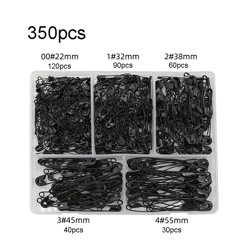 350pieces/box Gold Silver Black Big Five Box Safety Pin Set Multi Size Clothing Tag Pin Wholesale