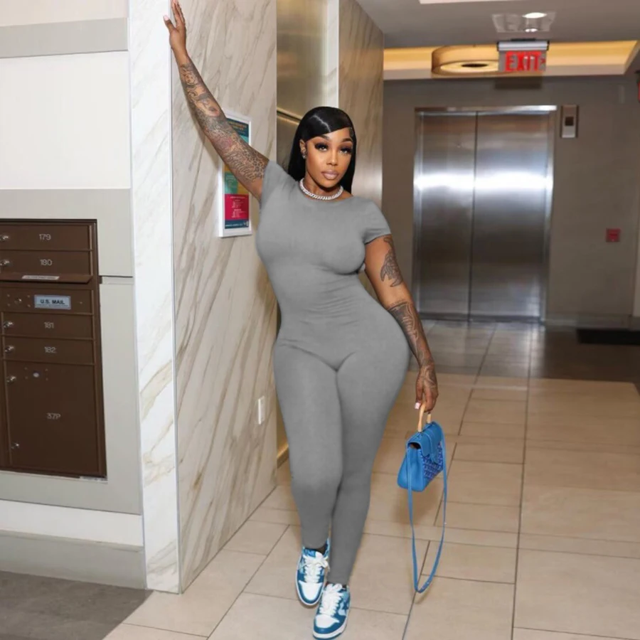 Kliou K23Q40090 Autumn Classic Playsuits Women Solid Long Sleeve Crew Neck Basic Casual Slim Fit Ladies Rompers