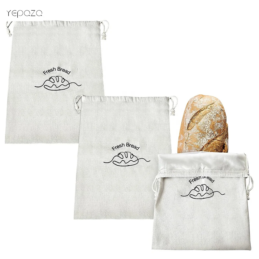 Bread Bags for Homemade Bread Cloth Saver Bag For Sourdough Reusable linen Bread Storage Bags with plastic TPU lining