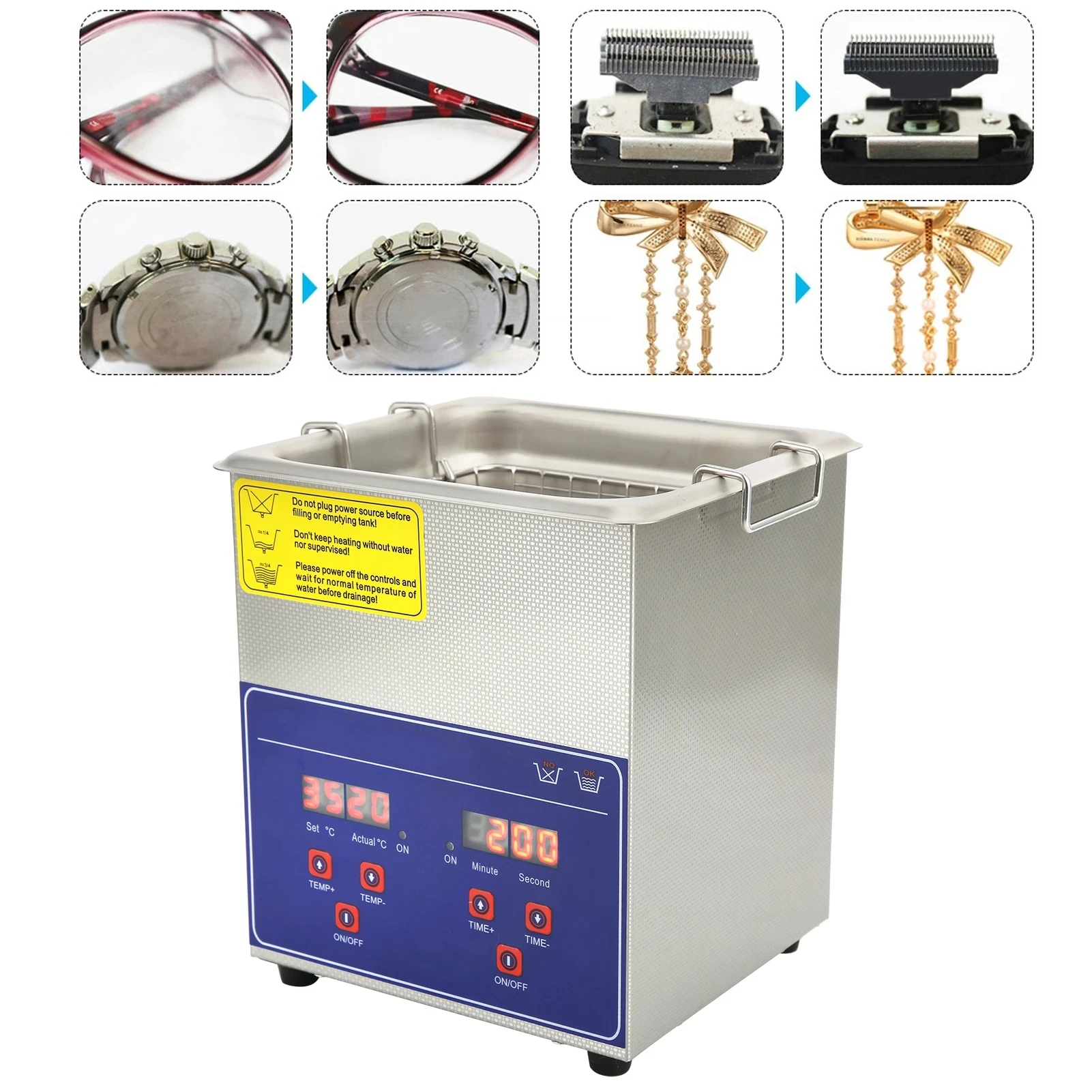 2L Single Tank Glasses Jewelry Cleaning Machine Cleaning Instrument Temperature Control Ultrasonic Cleaner
