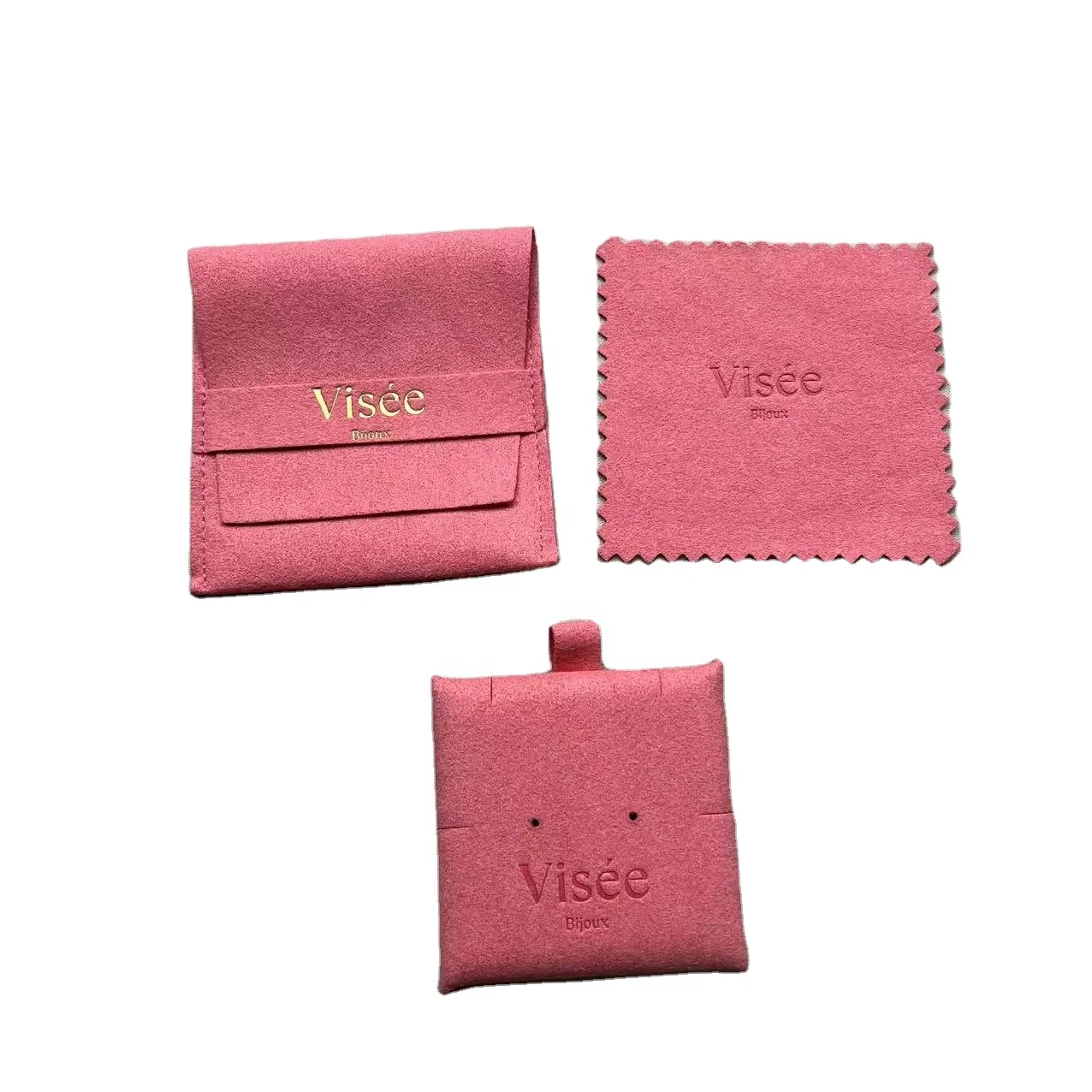 Custom Logo Emboss Velvet Small Drawstring Microfiber Jewelry Pouch Jewellery Packaging Suede Bags Pink Color