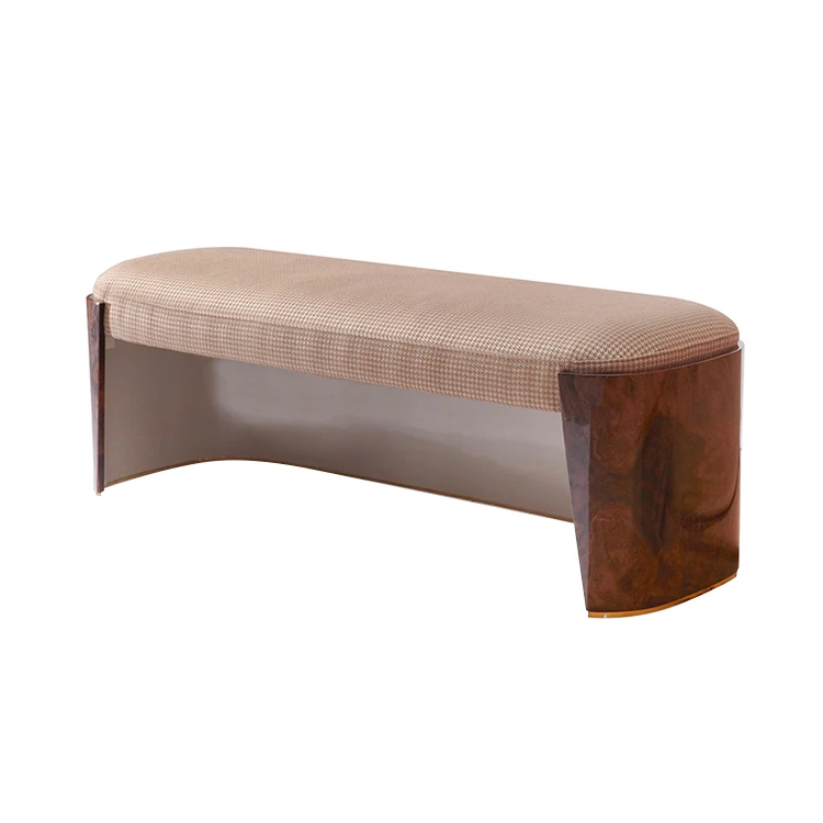 Luxury European Bedroom Furniture Bed End Stool Bench Solid Wood Frame Leather Luxury Bed End Stool